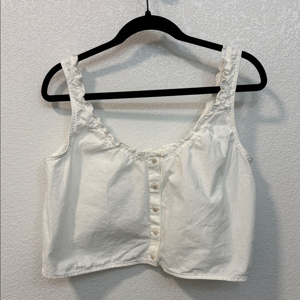 Madewell Cream Ruffled Button-Front Tank Top